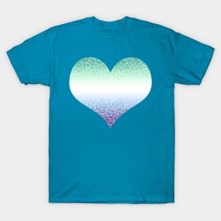 Ombré gay man flag and white swirls doodles (5 colors) heart T-Shirt